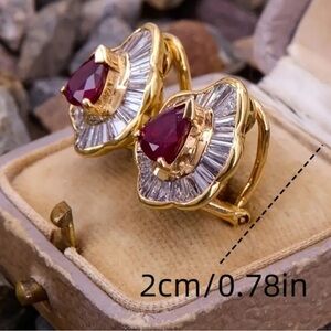 NEWT Elegant Gold-Tone and Red Gemstone Accents Earrings.